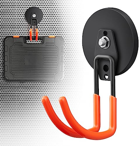 Ganchos magnéticos grandes y fuertes para colgar 100 libras, resistentes, 2 ganchos de almacenamiento de imán de neodimio de 3.5 pulgadas, soporte magnético largo de acero/gancho organizador para