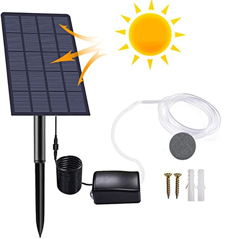 Amesor Solar Powered Air Pump Kit, Fish Tank Oxygenator, Pool Pond Air Oxygen Pump, 3 Mode No Noise Solar Pond Aerator For Gardening Water Circulation, Small Pond