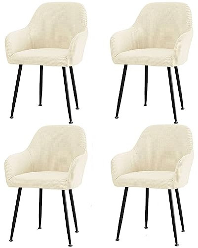 CLGTY Stuhlhussen Mit Armlehne Stretch, Weich Stuhlhussen Abnehmbar Bürostuhl Bezug Waschbar Hussen Für Stühle Für Esszimmer-Beige-4 Stück