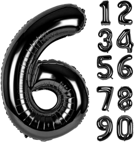 Zahlen Luftballons Geburtstag 6 Schwarz, Folienballon Riesen 82cm Helium Ballons Zahl Luftballon Zahlenluftballons Geburtstagsdeko Für Mädchen Junge Kindergeburtstag Babyparty Jubiläum Party Deko