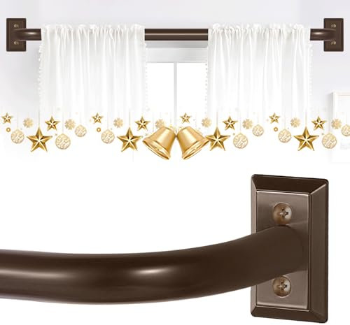 TVWOO Bronze-Vorhangstangen, 2 Stück, verdunkelnd, verstellbare Fenstervorhangstange, Raumverdunkelung, strapazierfähig, gebogen, französisches Metall, einfache Installation, Braun, 71,1-121,9 cm
