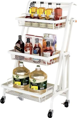 Morlinca Servierwagen Mit Rollen Dreischichtiger Aufbewahrungswagen, Der Um 90°/135°/180° Zusammengeklappt Werden Kann Für Küche Wohnzimmer Balkon Schönheitssalon Friseurladen,Weiß