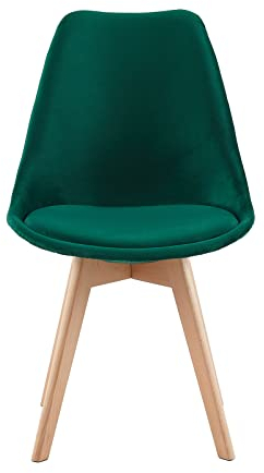 EGGREE 1 x Skandinavischer Esszimmerstuhl aus Samt und Buchenbeinen SGS Tested, Küchenstühle im Retro-Stil, Grüner Samt