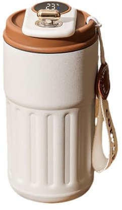 VUIUYOIES Coffee Thermos With Temperature Display Sip Coffee With Confidence Portable Vacuum Insulated Travel Mug Stainless Steel, White coffee