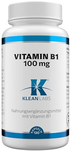 Klean Labs - Vitamin B1 (als Thiaminhydrochlorid) - 100mg pro Kapsel - 120 Kapseln - vegan, ohne Gentechnik, hochdosiert - zur Unterstützung der Psyche