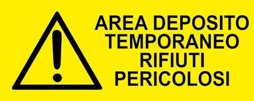 M-ITALY CARTELLO SEGNALETICO UNI - AREA DEPOSITO TEMPORANEO RIFIUTI PERICOLOSI - Adesivo Extra Resistente, Pannello in Forex, Pannello In Alluminio (60x25, Alluminio)