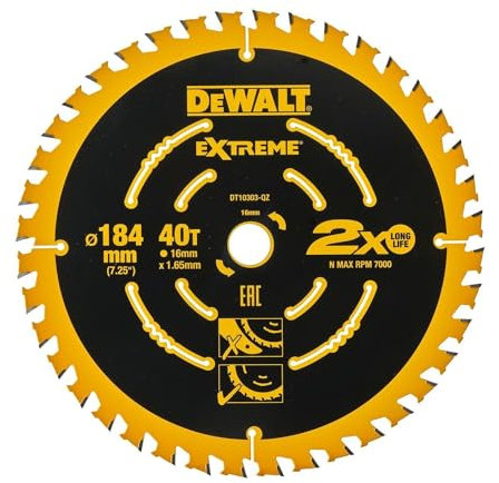 DeWALT Lame de scie circulaire pour Multimaterial | Extreme | Ø 184 mm Trou d'arbre 16 mm 40T - DT10303-QZ