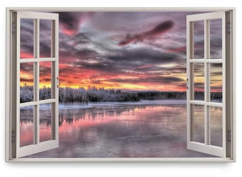 Paul Sinus Wandbild 120x80cm Fensterbild Winterlandschaft Winter Fluss Sonnenuntergang
