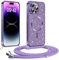 Phoona handyband Hülle für iPhone 14 Pro mit Band, Glitzer Handyhülle Kompatibel mit MagSafe, Ganzkörperschutz Kratzfeste Stossfest Schutzhülle mit Einstellbar Kette, Lila