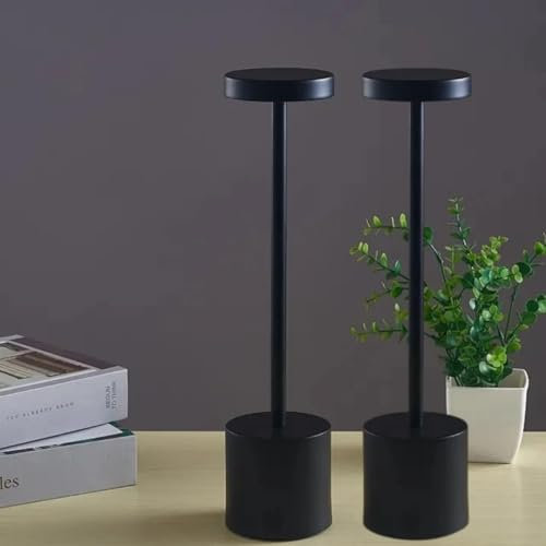 Lámpara de Mesita de Noche Inalámbrica [2 unidades] 5000mAh - LED Recargable USB | Lámpara de Mesa Sin Cables para Salón, Dormitorio y Escritorio | Luz Portátil y Regulable con Batería (Negro)
