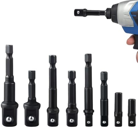FTXanty Stecknuss Adapter Sechskant auf Vierkant 8PCS 1/4 Sechskant Adapte auf 1/4 3/8 1/2 Steckschlüssel Adapter Set Bohrfutter Adapter für Bohrmaschine Akkuschrauber Schrauber Bit-Halter