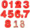 Hocadrv 9 Pièces Number Cake Moule Grands Moule Cake Silicone 3D Numérique de Boulangerie D'anniversaire Rouge Moule Number Cake pour Anniversaires Mariages Fêtes(0-8)