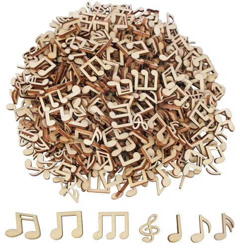 DLUSZERT 500 Stück Musiknoten Holzscheiben, 15MM Mini Hölzerne Music Noten zum Basteln, Kleine Mixed Holz Musiknoten Tischdeko Streudeko, Musiknote Verzierungen für DIY Scrapbooking Party Hochzeit