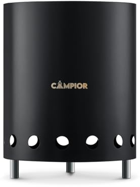 CAMPIOR Estufa de leña con Exterior Negro, Estufa para Exteriores sin Humo para fogatas de leña eficientes, Campamento y reuniones, Acero Inoxidable con cenicero extraíble, Soporte y Bolsa de