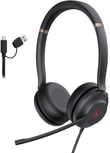 Yealink UH37 USB Headset with Mic,Wired Headset with Noise Cancelling Microphone for Computer PC Laptop VoIP Phone,USB-C/A Cable,Works with Zoom and Other Leading UC Platforms