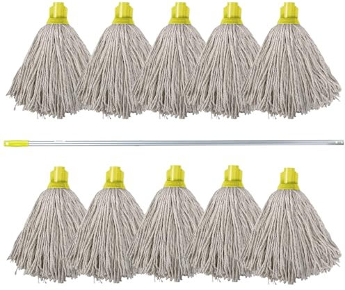 10 Swift PY Cotton Mop Heads and 1 Colour Coded Mop Handle (Yellow)