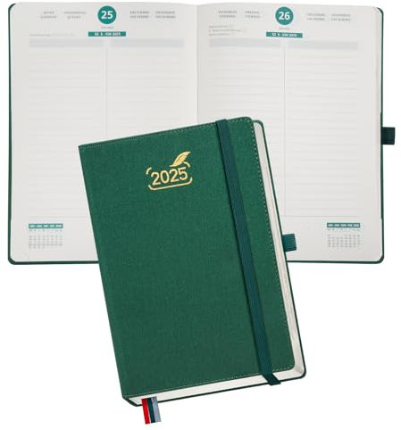 BEZEND Kalender 2025 Tagesplaner A5 1 Tag 1 Seite mit 2 Spalten - Tageskalender 2025 Hardcover mit Monatsregister. Terminplaner & Buchekalender 2025 mit 432 Seiten - Weihnachten grün