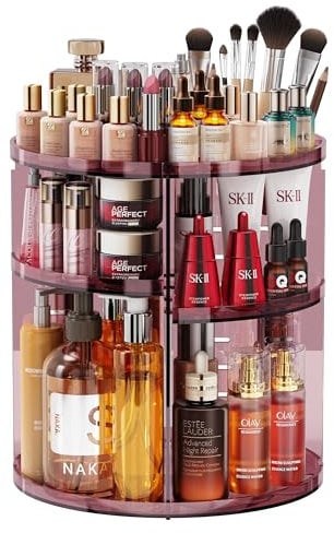 Auxmir Make Up Organizer mit 9 Einstellbaren Stufen, 360° Drehbar Schminktisch Kosmetik Organizer, Extra Größer Verbessert Schmink Organizer Skincare für Dresser Schlafzimmer Badezimmer, Rosa