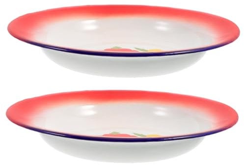 Mikinona 2stücke Retro Enamel Teller Blumenmuster Für Salate Snacks Und Feiern Für Camping Picknicks Und Familienfeiern Nostalgische Küchenausstattung