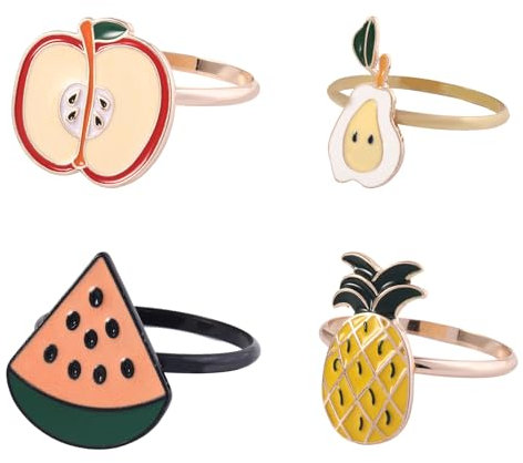 Spldsun 4 Piezas Anillo Servilleta Hechas A Mano, Anillo Servilleta Fruta, Anillo Servilleta Colores, para Hogar, Restaurante, Cafetería, Oficina, Ffiesta, Festival