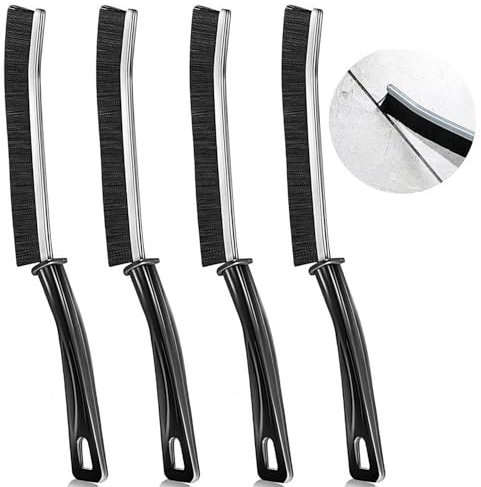 iCovalescent 4 Pezzi Spazzola per la Pulizia delle Fessure, Strumento Manuale per la Pulizia della Casa con Manico Lungo, per WC, Cucina, Fessure, Finestre, Porte (Nero)