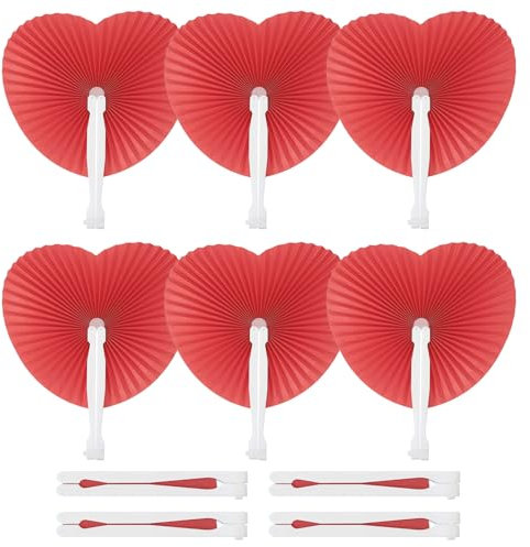 PATIKIL Heart Shape Paper Hand Fans, 20 Pack Bulk Folding Fan Handheld with Plastic Fan Handles for Wedding Party Decoration Birthday Guest Favors DIY Supplies, Red