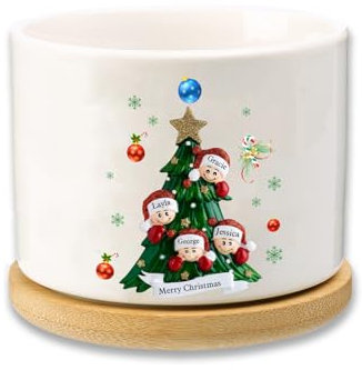 jewelora Maceta de cerámica Personalizada Suculenta para Interior/Exterior Motivos Navideños (4 Nombre)