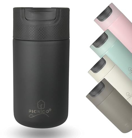 Picnico Kaffeebecher to go - Thermobecher mit Drehverschluss - 400ml - auslaufsicher - spülmaschinenfest (Black)