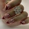 24pcs Short Almond Press on Nails French Tip False Nails Glitter Red Edge Nude Pink Fake Nails Glitter Gold Stick on Nails Removable Glue-on Acrylic Nail Tips Spring Summer Accessories for Women