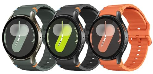 Astorgos 3 Piezas Correas Deportivas Compatible con Samsung Galaxy Watch 7 FE 6 5 4 40mm 44mm, Pulsera de Silicona Suave para Galaxy Watch 6 4 Classic 43mm 47mm/5 Pro 45mm Mujer Hombre, N/VM/NA