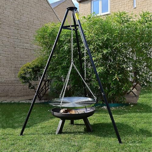 Generisch Outdoor Camping Fire Pit tragbare, Hochleistungsgrillgrillgrillgrill-verstellbares Hangstativ-Lagerfeuer Kochausrüstung mit Edelstahlgrillnetz und Holzkohlegrill, für Koch im Freien