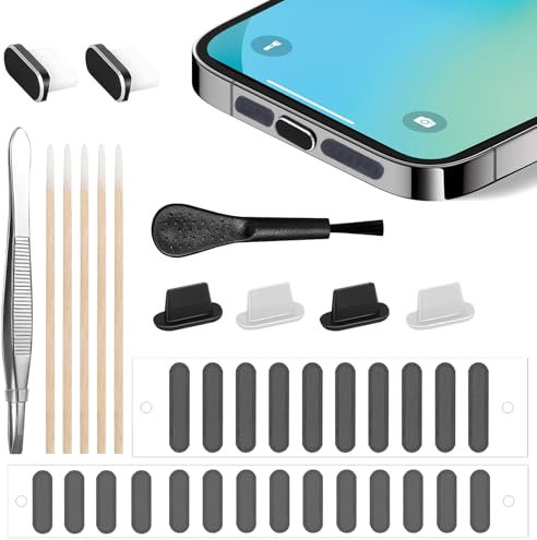 BOBOPACK Kit de Limpieza para Teléfonos Móviles con Tapón Antipolvo, Juego Completo de Herramientas para Limpiar los Conectores del Smartphone, los Altavoces y la Cámara, Incluidos Cepillos, Pinzas