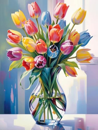 Canollo Diamond Painting 25x35cmcm, DIY Blumen Diamant Painting Bilder, Daiments Painting Erwachsene, 5D Diamond-Painting Tulpe Blumenstrauß, Diamant Malerei Set für Geschenke und Home Wand Décor