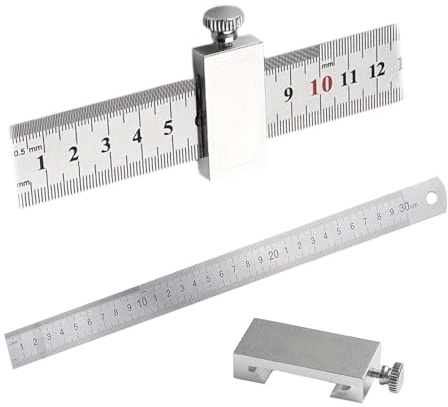 30cm Messing stahl lineal,Anreißlineal Edelstahl,Kombinationswinkel Zimmermannswinkel,LinealMessing Anreisswerkzeug,Positionierblock Paralleles Lineal,Streichmaß Metall mit Anschlag(silbrig)
