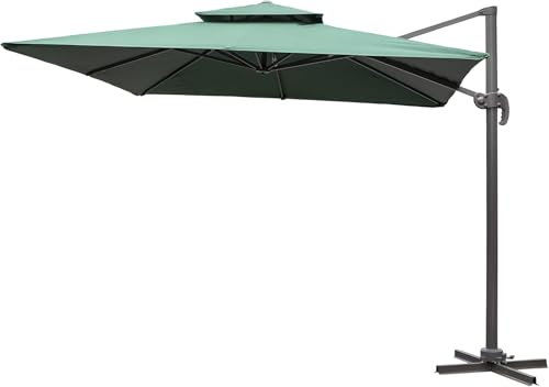 Shatchi Rio Parasol Set - 3m - Aluminium Cantilever Garden Parasols with Base | 360° Rotation | 3 Positions Adjustable (Green)