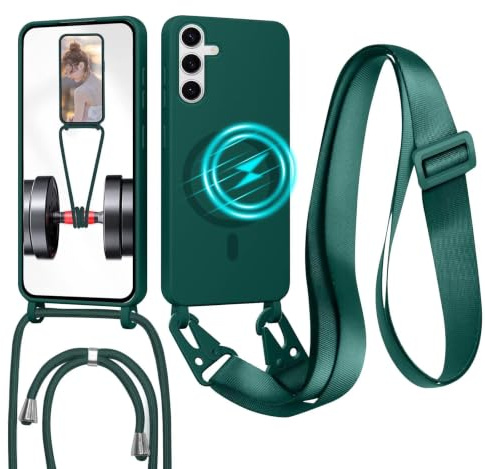 GoodcAcy Handykette Hülle für Samsung Galaxy S24/S25 mit Band Halsband Lanyard (abnehmbar) Handyhülle, Kordel zum Umhängen,Magnetisch Stoßfest Silikonhülle Wireless Charging kompatibel,grün