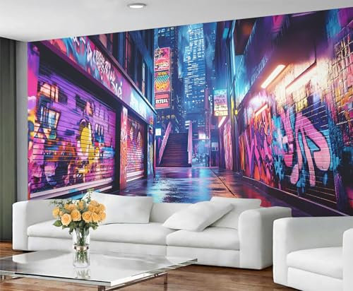 GIVLWF Street Art Graffiti Wallpaper, City Graffiti Peel and Stick Wallpaper for Living Room, Hip Hop Wall Murals for Bedroom, Abstract Large Mural & Boys Room Decor, Painting Wall Paper