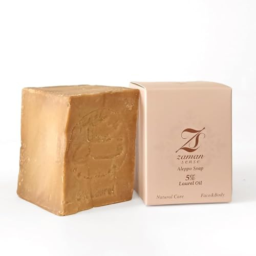 Zaman Sense Original Aleppo Seife 5% Lorbeeröl & 95% Olivenöl – 200g Einzelstück – Milde Lorbeerseife & Naturseife für Gesicht, Körper & Haare
