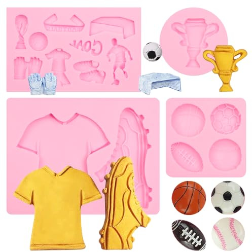 Moule en silicone pour fondant, trophée de football, ballon, basketball, rugby, volley-ball, chocolat, trophée, baskets, maillot pour le thème de la coupe du monde, décoration de gâteau, décoration de