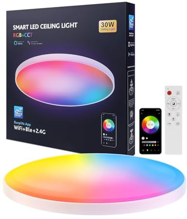 deckenleuchte led wohnzimmer 30W rgb deckenleuchte led dimmbar & Google Home 16 Millionen Farben, smart led deckenleuchte alexa kompatibel, Schlafzimmer, Küche,badezimmer