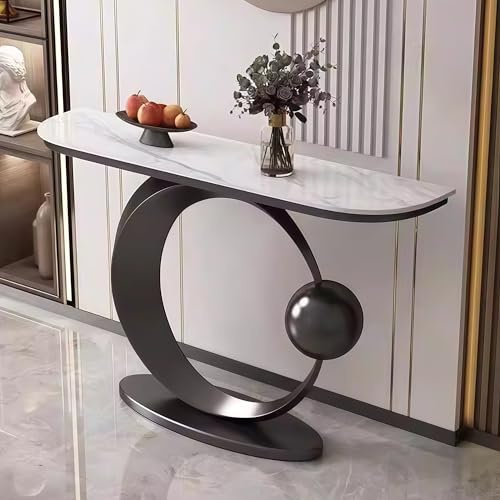 BRCYKRWY Table Console pour Salon Table D'Appoint,Table D'Entrée avec Plateau en Faux Marbre,D'Appoint Multifonctionnelle avec Cadre en Métal&Design,Montage Facile(Nero,150cm/59)