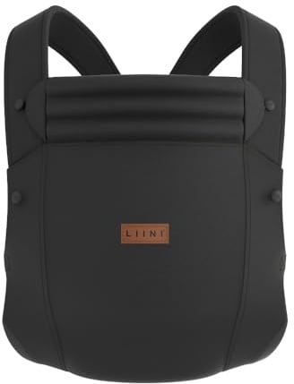 LIINI® Babytrage aus Baumwolle (Schwarz) – ab Geburt (3,5 kg) bis 15 kg, verstellbare Träger, Kopfstütze, Klickverschluss, ergonomisch & bequem – CE EN71-3 & SGS EN13209-2