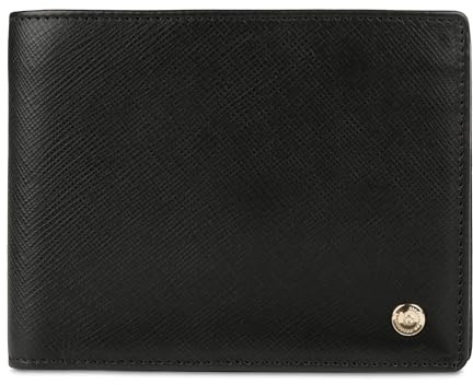 bugatti Roccia kleines Leder-Portemonnaie mit RFID-Schutz, Herren-Geldbörse in Saffiano-Optik, schwarz-Cognac