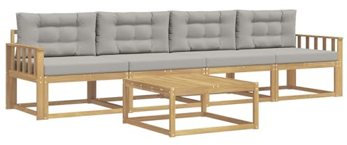 vidaXL Outdoor-Sofagarnitur mit Kissen 4 pcs Weiß und Hellgrau, Outdoor-Sofa-Set, modernes Gartenmöbel, modulare Sitzgruppe für Komfortables Entspannen im Freien