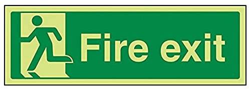 V Safety Glow In The Dark Final Fire Exit Man Left Sign - 300mm x 100mm - Rigid Plastic, Green, 14010AX-G