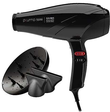 GA.MA Italy Professional, Pluma 5500 Oxy-Active, Professioneller Haartrockner mit 2400 W italienischem AC Motor, System C und Oxy-Active Technologien für glänzendes, kräuselfreies Haar, Schwarz