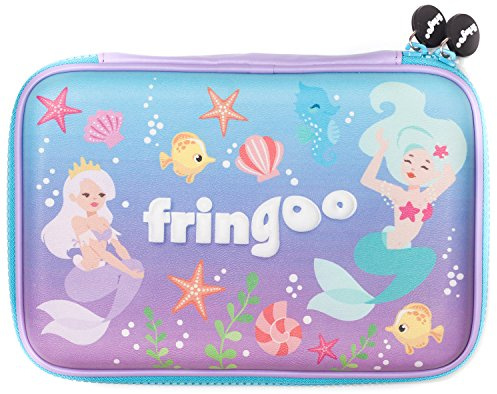 Fringoo® Girls Boys Large Pencil Case for Kids Hardtop Cute Embossed Cover School Stationery Organiser Multi-Compartment Stationery Organiser Mermaids (Mermaids - Hardtop)