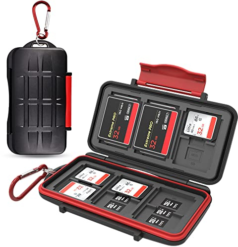 Kiorafoto 36 Slots Support de Carte SD pour 18 TF + 12 SD + 6 CF Support de Carte Mémoire Étui Portefeuille de Stockage MSD Micro SD SDHC SDXC Carte Mémoire SDUC avec Mousqueton Compact et Portable