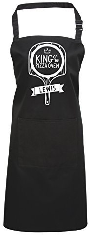 Edward Sinclair | Personalised | KING OF THE PIZZA OVEN | White Print | Black | Apron | (Please Goto Add Gift Options Enter name in FreeGiftMessageBox or send message to the seller)