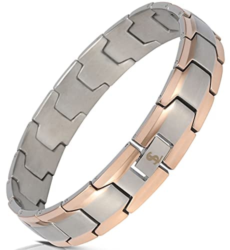 Smarter LifeStyle Elegantes Herren-Armband aus chirurgischem Stahl mit breitem Gliederarmband, 4 Farben zur Auswahl - Silver & Rose Gold